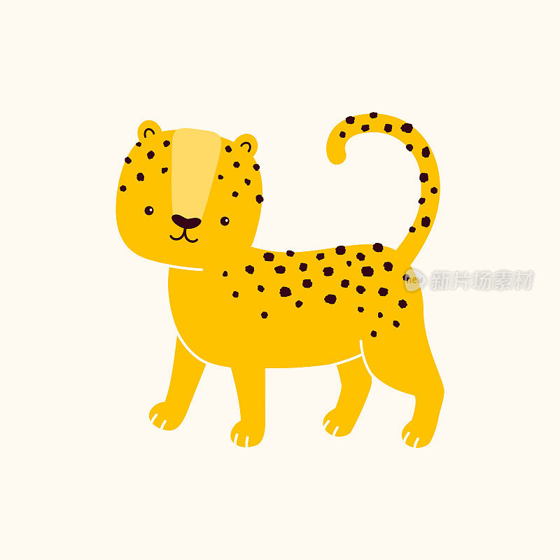 动物矢量插图。可爱的猎豹正在走路。孤立在白色背景中