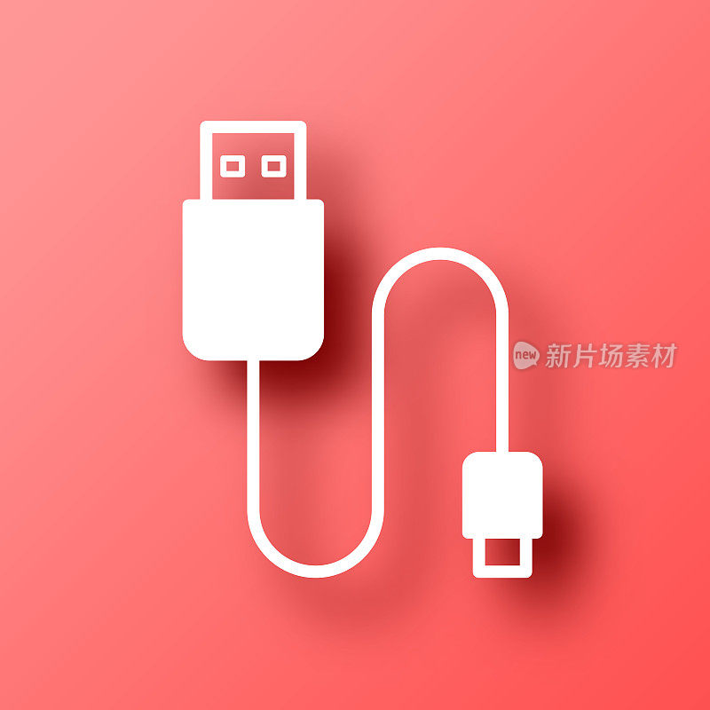 USB电缆。图标在红色背景与阴影