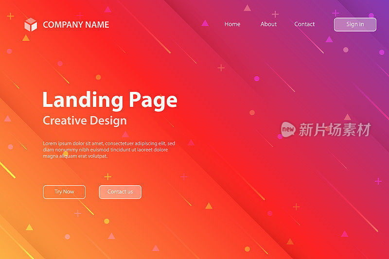 登陆页模板-抽象设计与几何形状-新潮的红色梯度