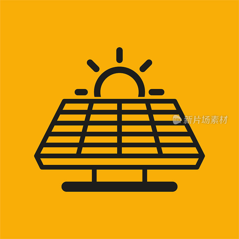 黄色背景上的太阳能电池板和能源图标。
