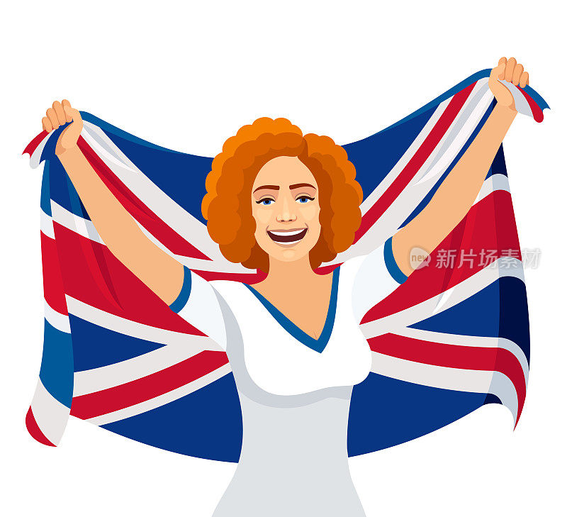 有吸引力的红发女人与英国国旗。