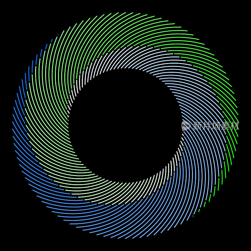 绿蓝色漩涡线图案形成三维圆形
