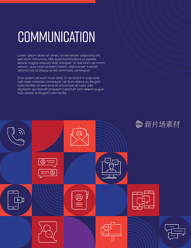 与线图标相关的通信设计。简单的轮廓符号图标。