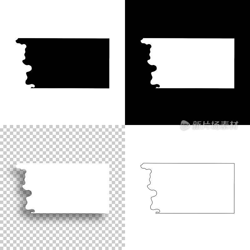波塔瓦塔米县，爱荷华州。设计地图。空白，白色和黑色背景
