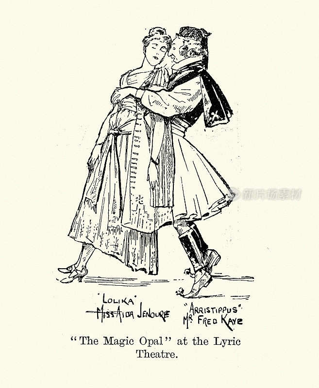 19世纪维多利亚时代，1893年，Myric剧院戏剧《魔蛋白石》的舞台服装