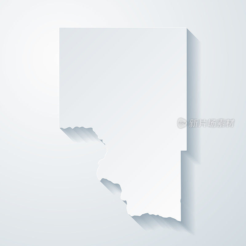 爱达荷州的古丁县。地图与剪纸效果的空白背景