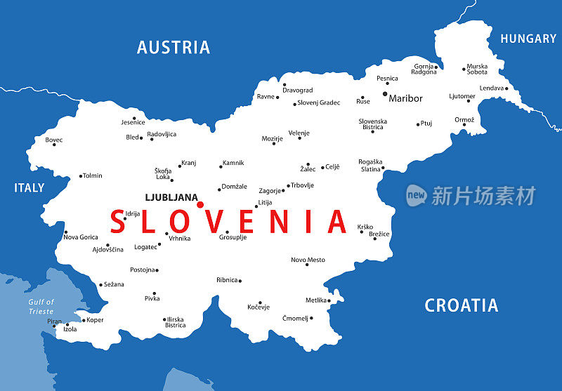 斯洛文尼亚的地图。斯洛文尼亚矢量彩色地图