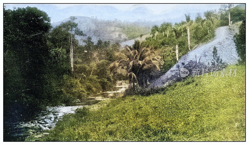 古色古香的黑白照片:波多黎各瓜纳博附近的巴亚蒙河