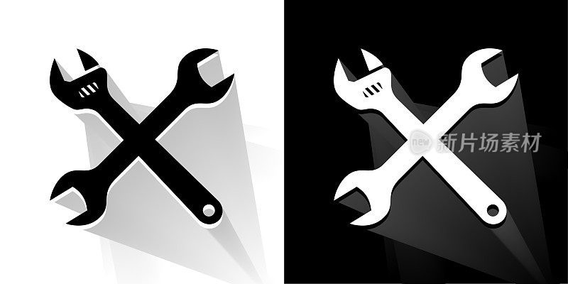 工具和硬件黑色和白色图标与长阴影