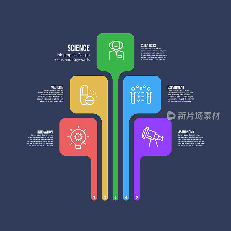 信息图表设计模板与科学关键词和图标