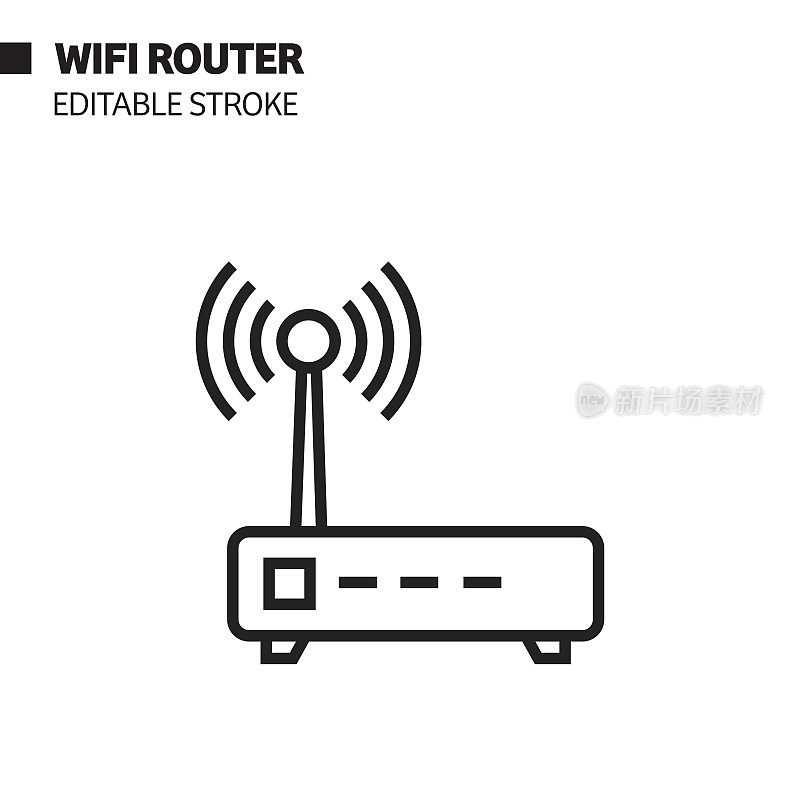 Wifi路由器线图标，轮廓矢量符号插图。