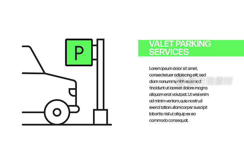 代客停车服务平面线图标，轮廓向量符号插图。