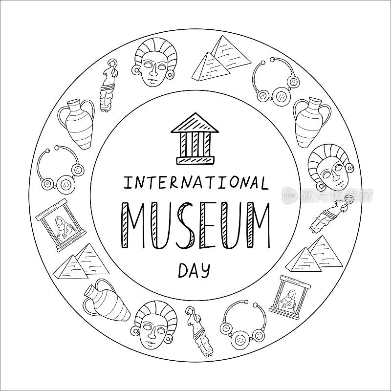 国际博物馆日矢量字母黑白