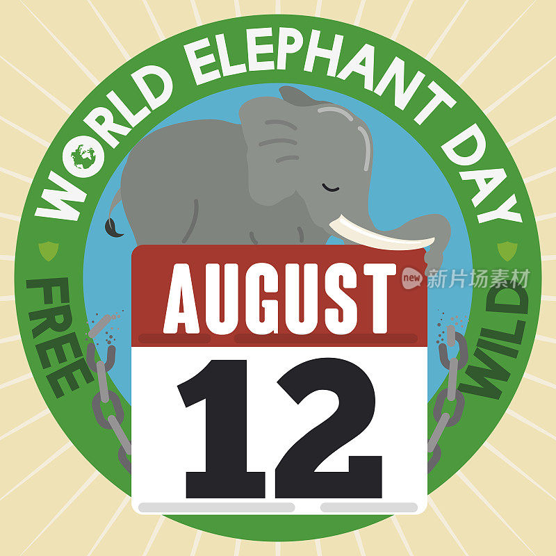 纽扣与未锁大象和日历宣传其世界日庆祝活动