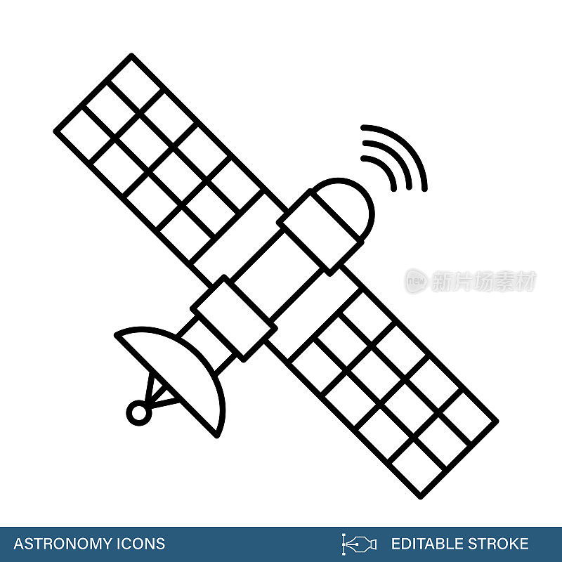 卫星-天文学和空间细线图标与可编辑的笔画