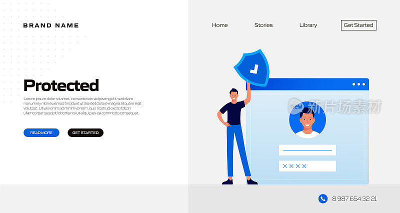 受保护的概念矢量插图登陆页面模板，网站横幅，广告和营销材料，在线广告，业务演示等。