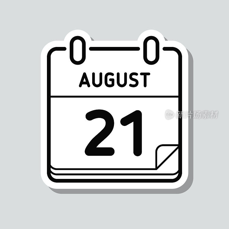 8月21日。灰色背景上的图标贴纸