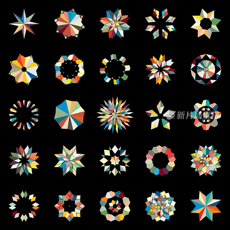 矢量彩色马赛克纹理花卉图案图标集合的设计