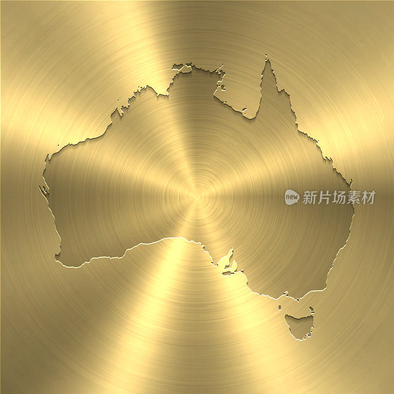 澳大利亚地图上的黄金背景-圆形拉丝金属纹理