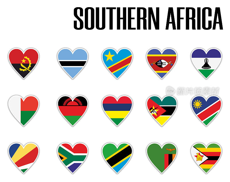 将南部非洲的旗帜用阴影和白色的轮廓印在心中
