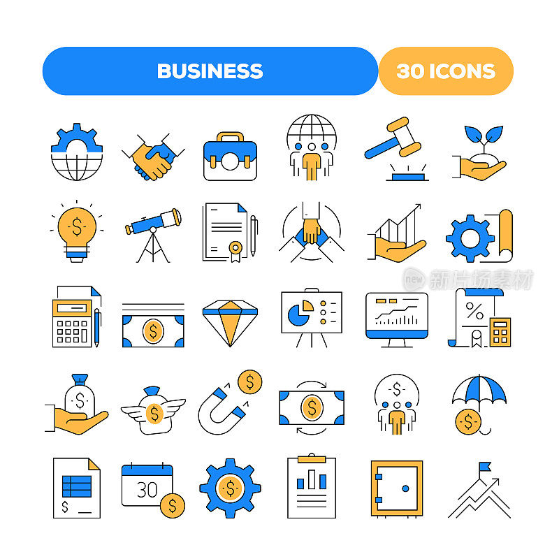 一组业务相关的平行线图标。大纲符号集合