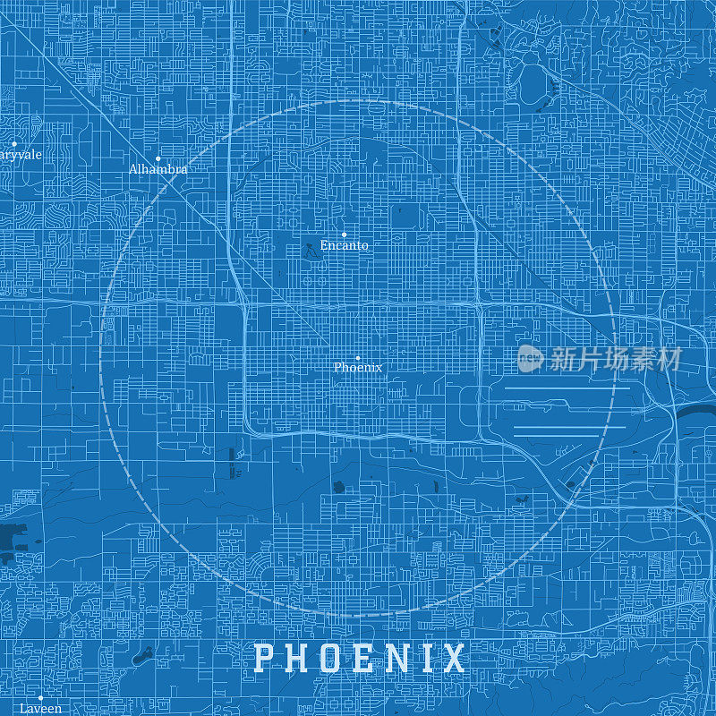 凤凰城AZ城市矢量路线图蓝色文字