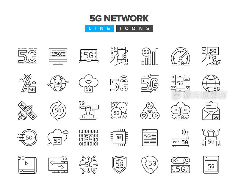5G网络线路图标集