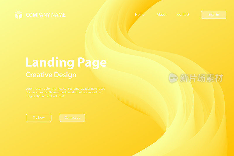 着陆页模板-黄色渐变背景上的流体抽象设计