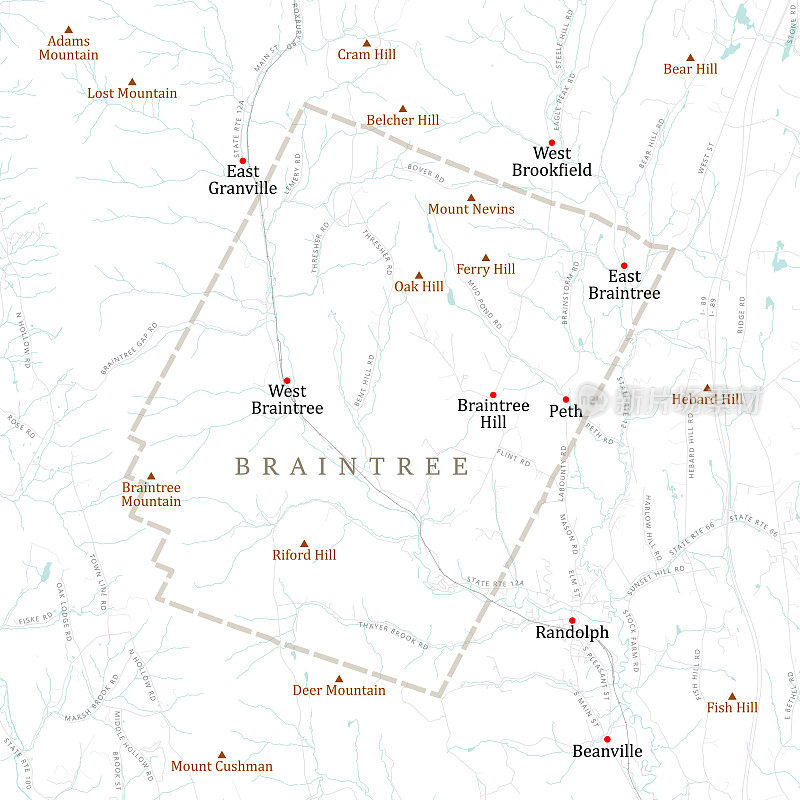 VT奥兰治Braintree矢量路线图