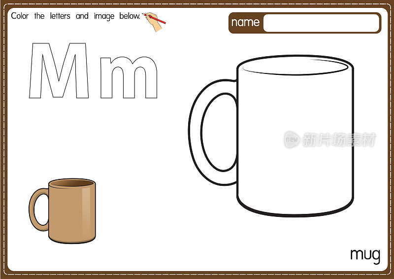 矢量插图的孩子字母表着色书页与轮廓剪贴画的颜色。字母M代表马克。