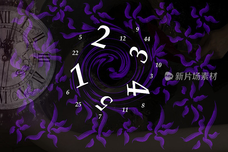 紫色背景的数字和时间，数字命理学