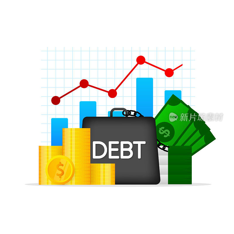 债务和信用，为你的事业奋斗。概念设计卡。矢量图