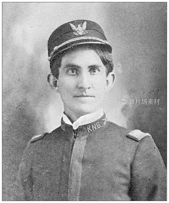 1898年，堪萨斯州劳伦斯市的一张古董照片:国民警卫队队长A・G・克拉克