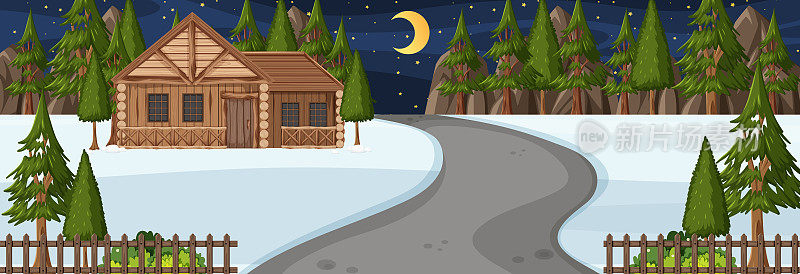 冬季与道路穿越公园，夜间时间横景