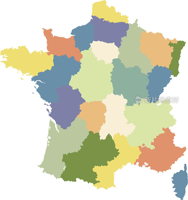 法国地图划分为多个地区