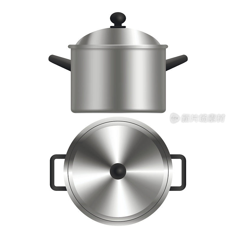现实金属锅或砂锅。向量