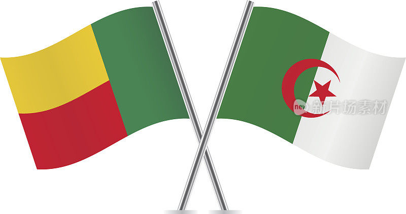 贝宁和阿尔及利亚国旗。向量。