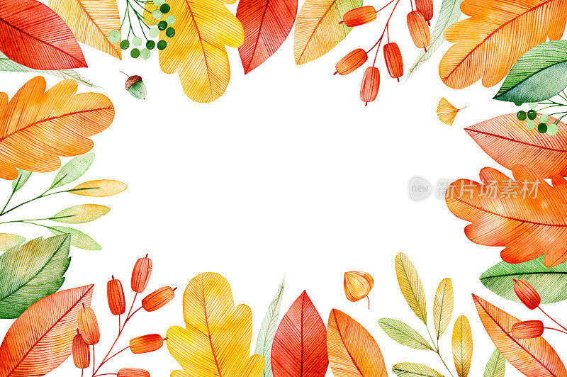 色彩斑斓的秋天框架与明亮的秋天树叶