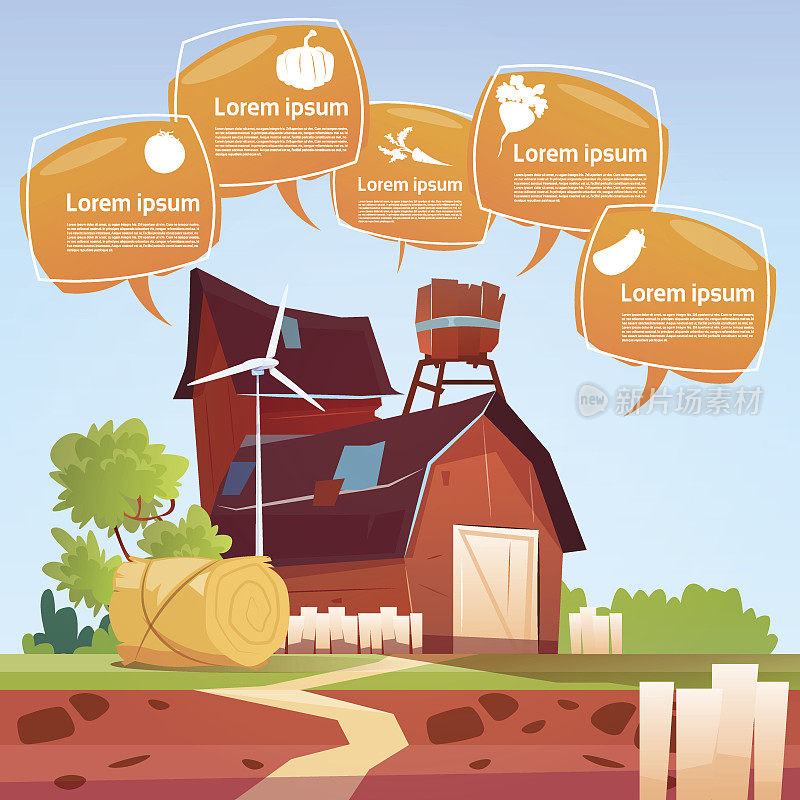 农场建筑生态农业信息图新鲜的国内食品概念