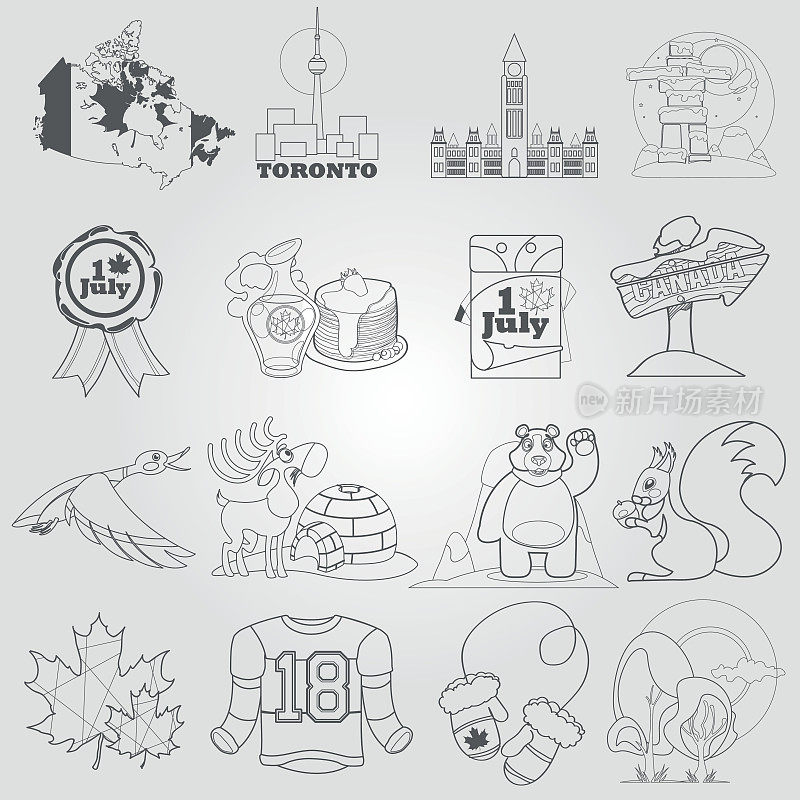加拿大符号系列的轮廓图案。