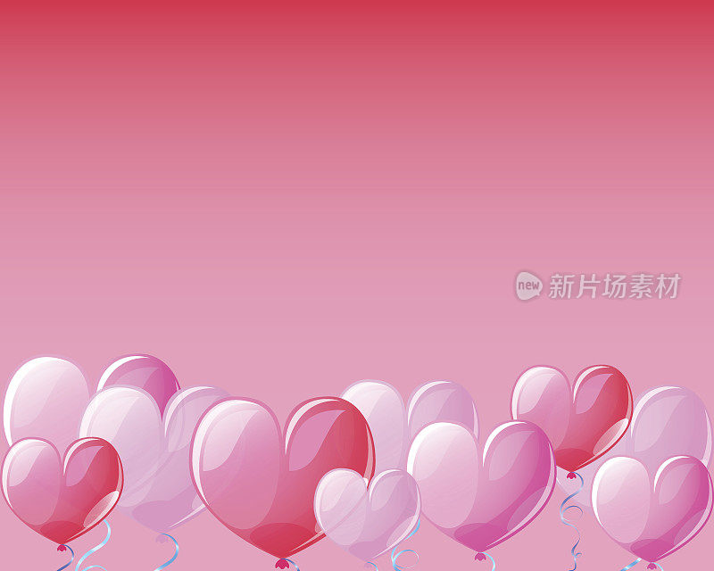 心形气球在红色的横幅背景为情人节。