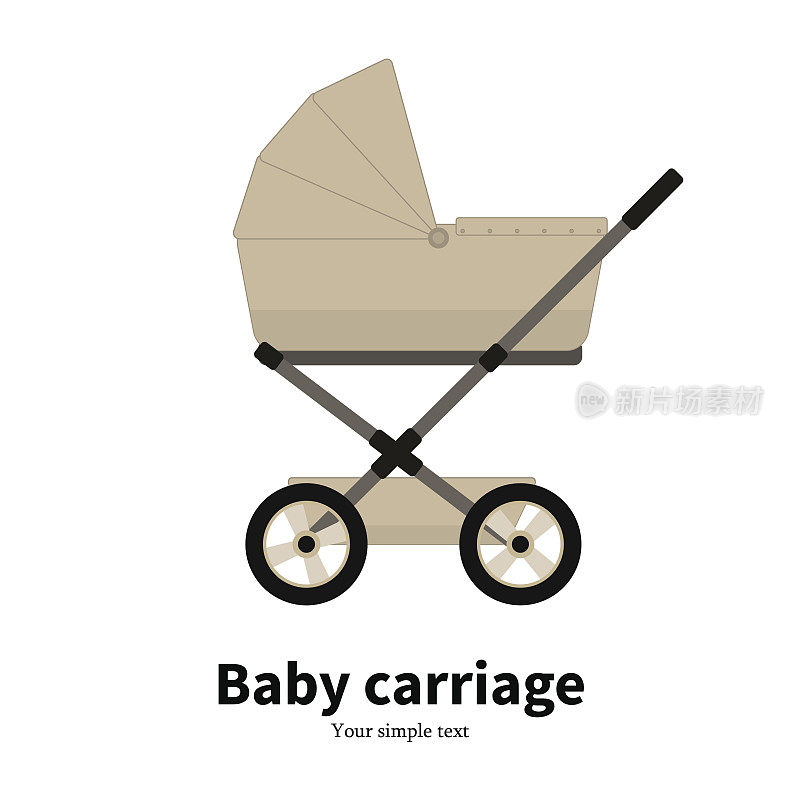 向量卡通米色婴儿车，婴儿车