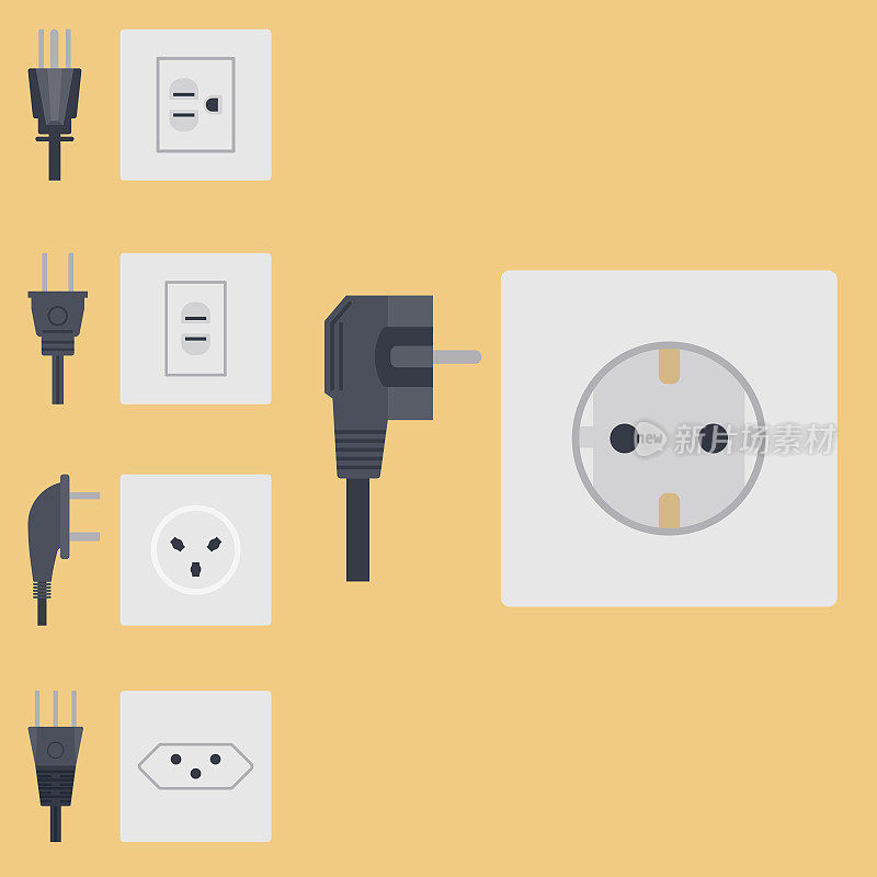 电源插座矢量图能源插座电源插头欧洲电器内部图标