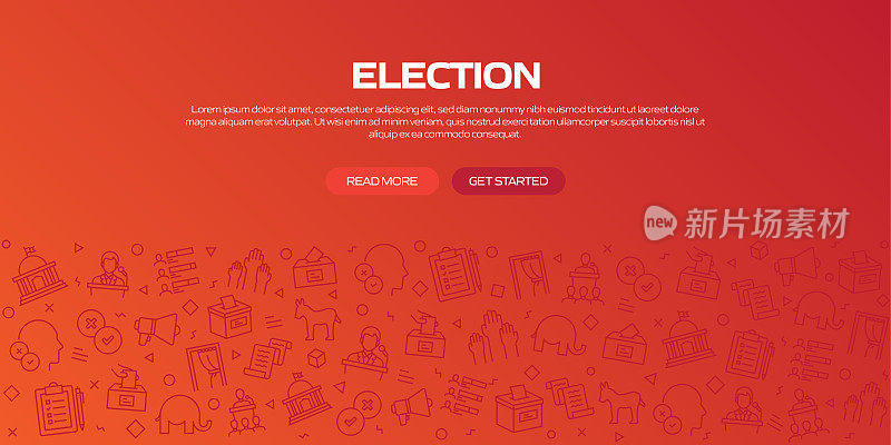 选举网页横幅与线性图标，潮流线性风格向量