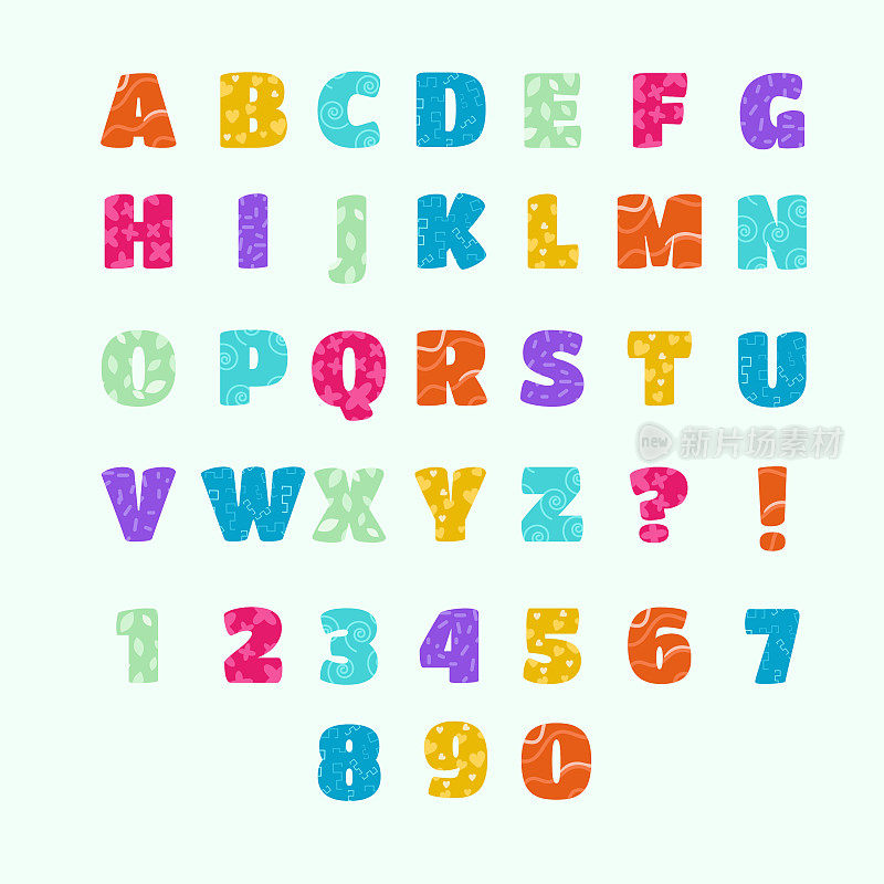 英语儿童字母与数字。矢量图