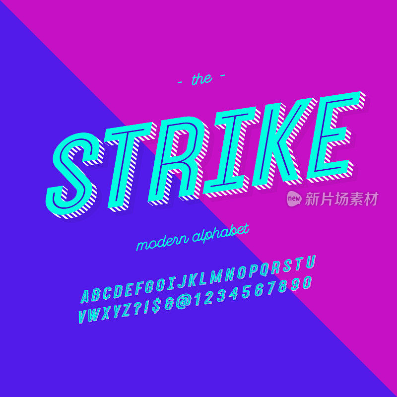 Strike字体现代排版。字体潮流彩色风格t恤