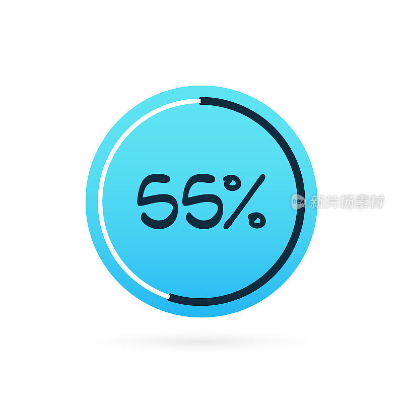55%的图表。矢量百分比信息图元素。蓝色圆圈孤立图标。签收下载，增长，进度，业务，财务，设计