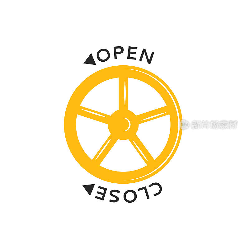 黄色气体闸阀手轮插图，箭头指示管道的开启和关闭方向。