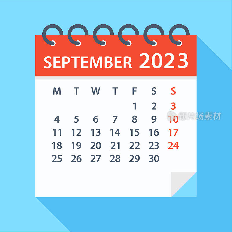 2023年9月-日历。一周从周一开始