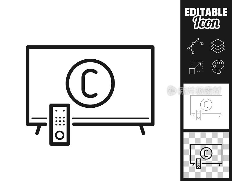 带有版权标志的电视。图标设计。轻松地编辑